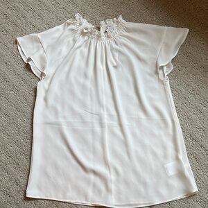 Express White Ruffle Neck Blouse, XS